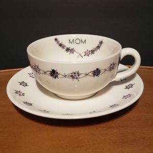 Vintage Enesco Mom Cup and Saucer Purple Flowers